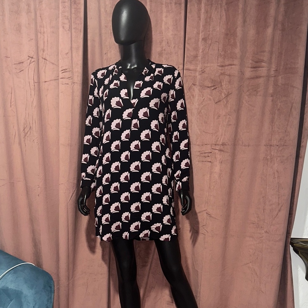 LOFT Black and Pink Long Sleeve Dress